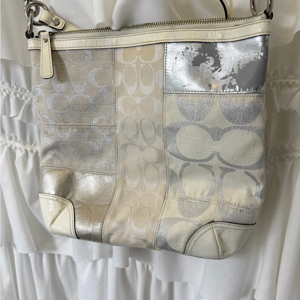 Coach White and Silver Patchwork Shoulder Bag - Picture 5 of 10